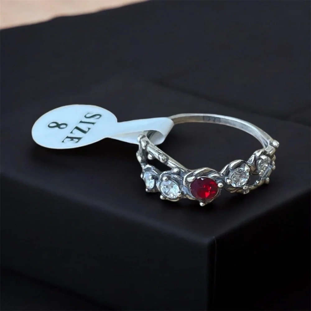 925 Sterling Silver Ring with Red and Clear Zircon Stones Size 8